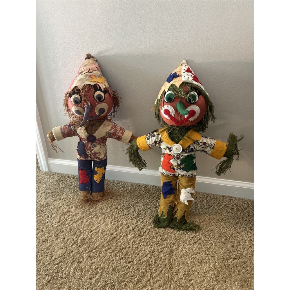 Vintage Scarecrow Toy Doll Needlework 24” Lot Halloween Oz 1970s Bucilla Fall